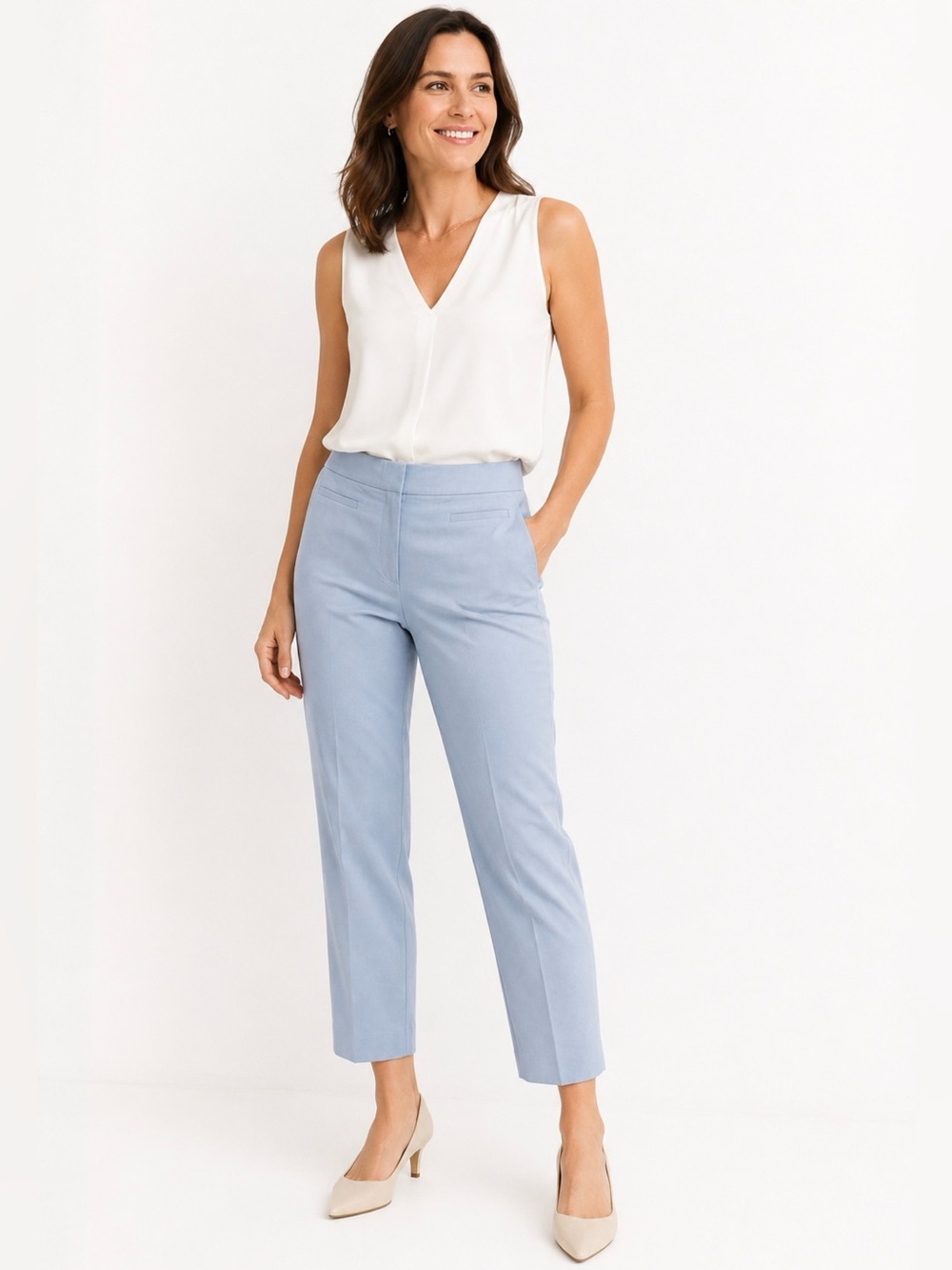 J. Crew French Girl Pant in 100% Italian Cotton High Waist Flat Front Blue 16